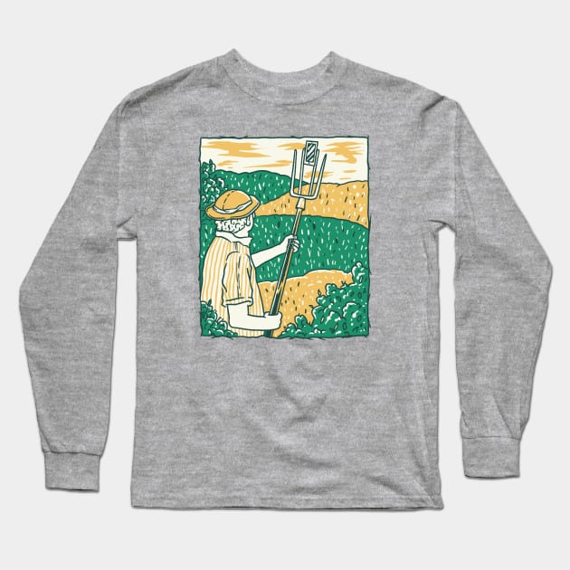 Farmer Selfie Stick // Funny Farmer Sketch Long Sleeve T-Shirt by SLAG_Creative